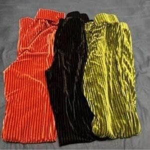 Velvet Pleated Pants Set in Red, Black, and Green